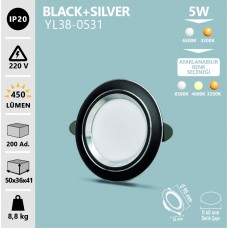 5W BLACK + SILVER LED SPOT BEYAZ GÜNIŞIĞI